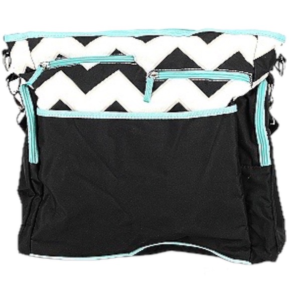 iPack baby black, white, & teal blue chevron babydiaper bag great used condition - Picture 3 of 9